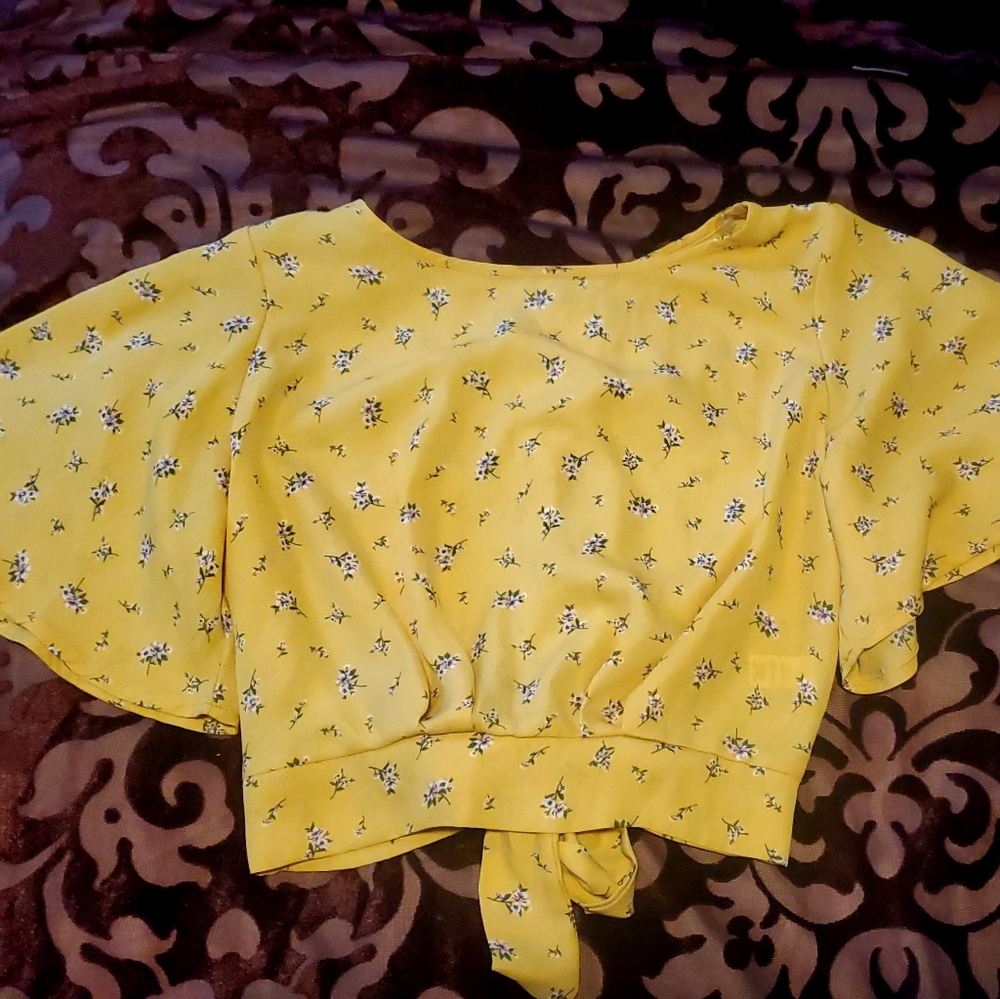 Cute Crop Top Ties In The Back Short Loose Sleeve